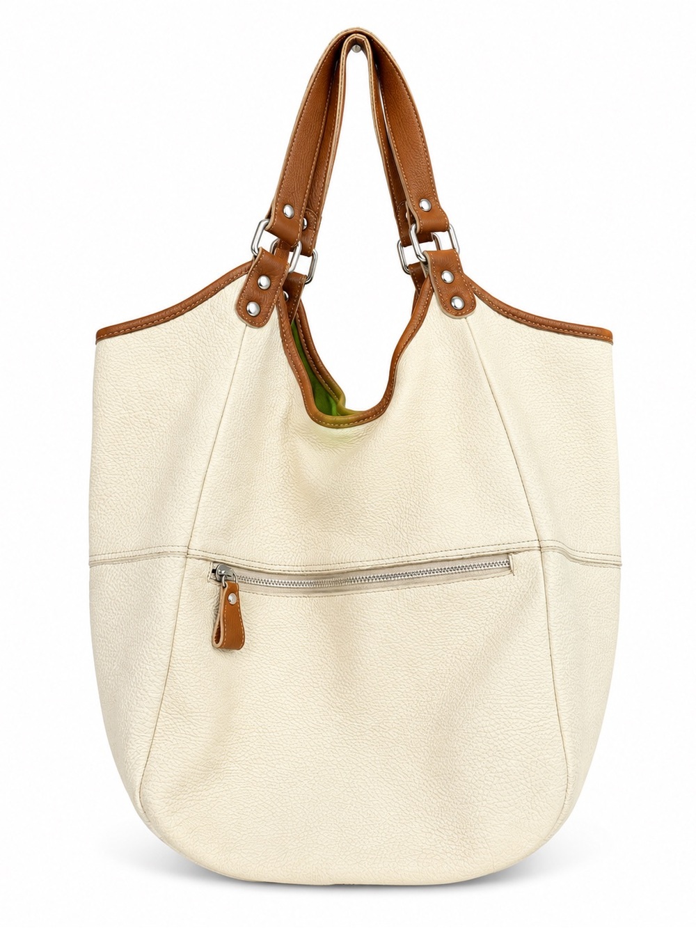 Sundance Italian Pebbled Leather Hobo Shoulder Bag Cream Color
